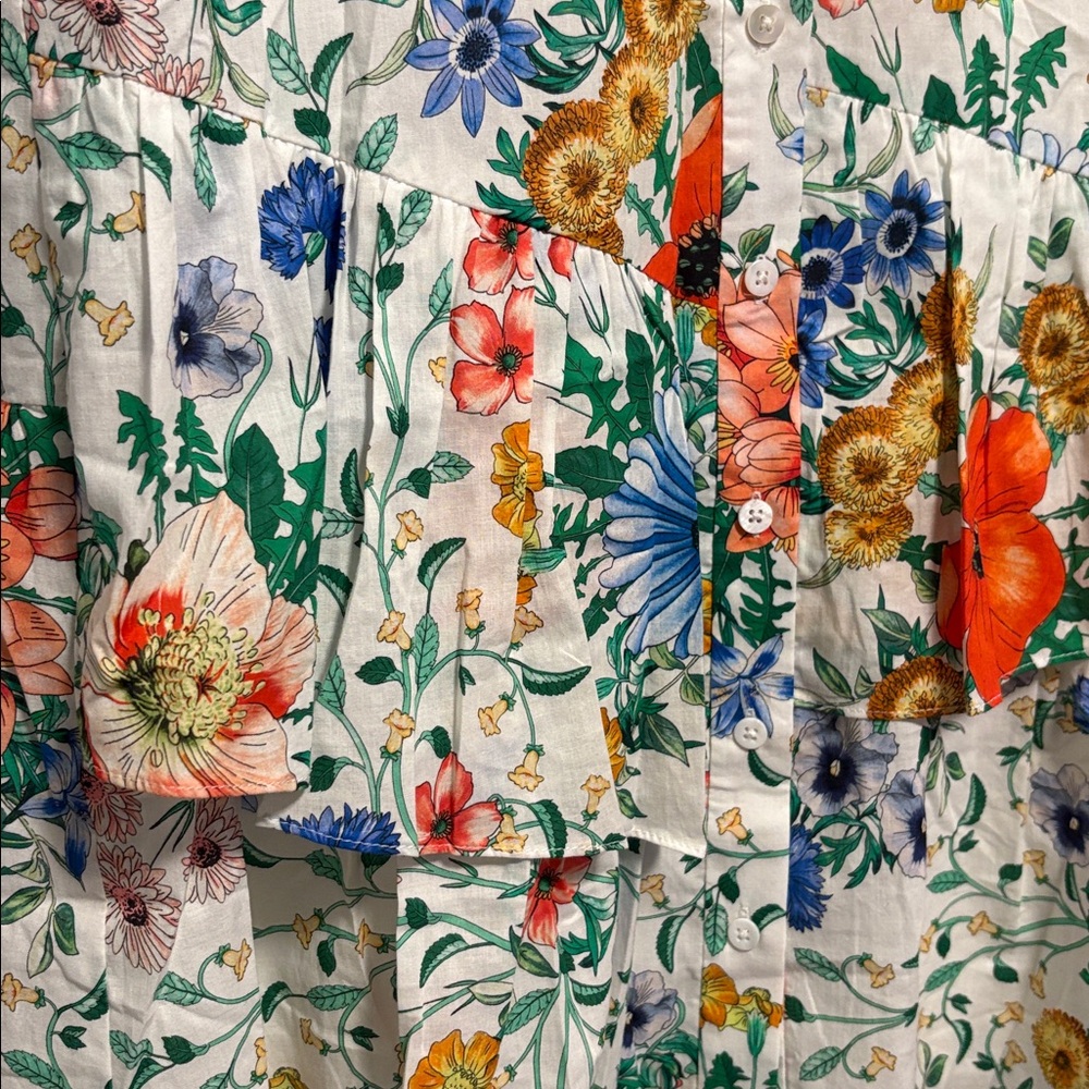 NWOT [Pearl by Lela Rose] Floral Flounce Sleeved Button-Up Shirt Dress Women’s S - Picture 6 of 11